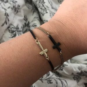 Black and gold cross bracelet
